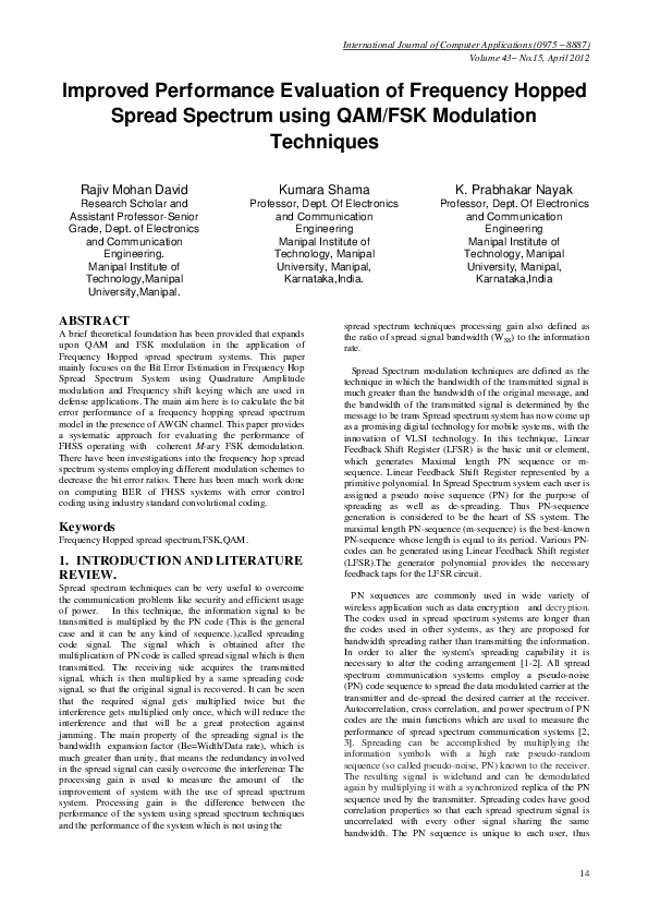 (PDF) Improved Performance Evaluation of Frequency Hopped spread ...