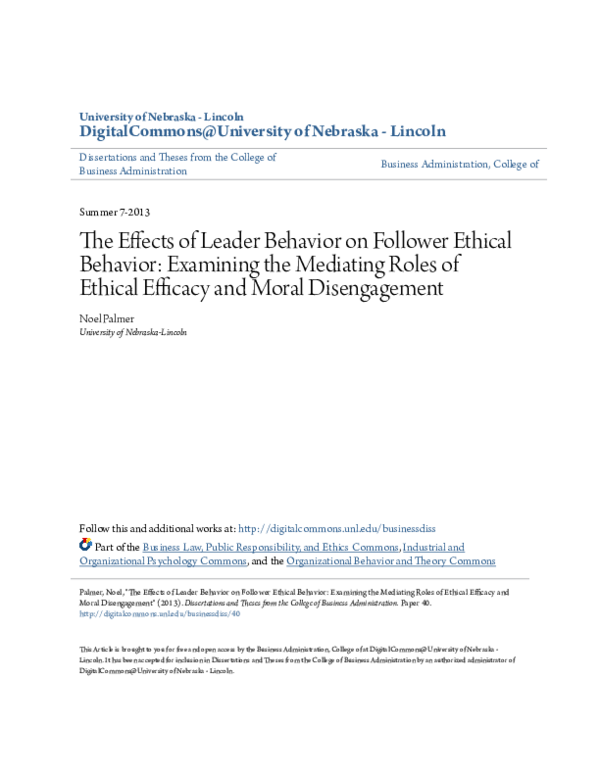 (PDF) The effects of leader behavior on follower ethical behavior ...