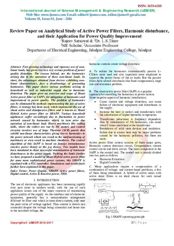 (PDF) Review Paper on Analytical Study of Active Power Filters ...