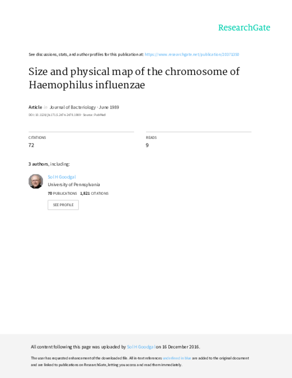 (PDF) The size and a physical map of the chromosome of Haemophilus ...
