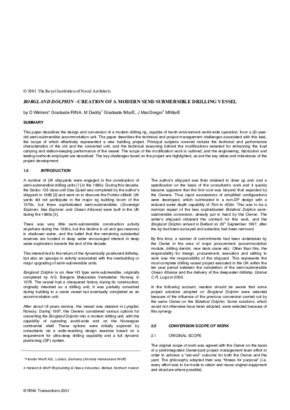 (PDF) BORGLAND DOLPHIN -CREATION OF A MODERN SEMI-SUBMERSIBLE DRILLING ...
