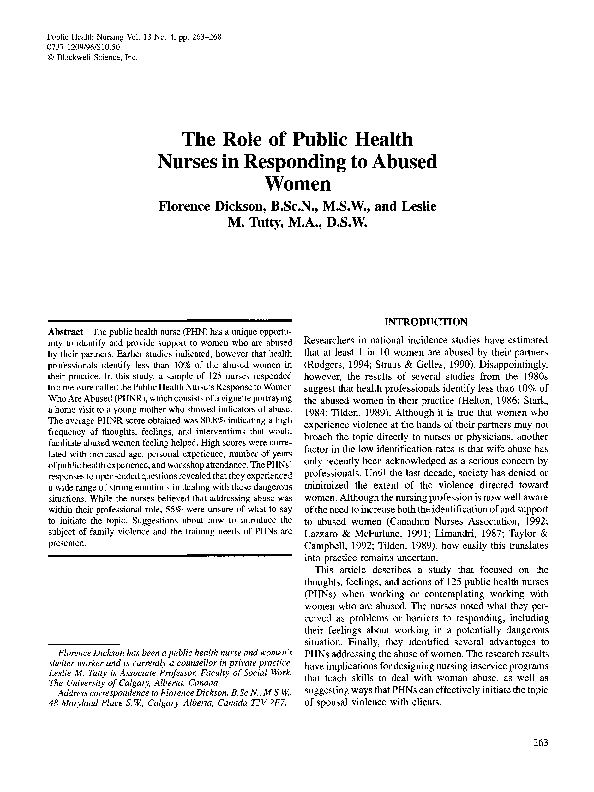 (PDF) The Role of Public Health Nurses in Responding to Abused Women