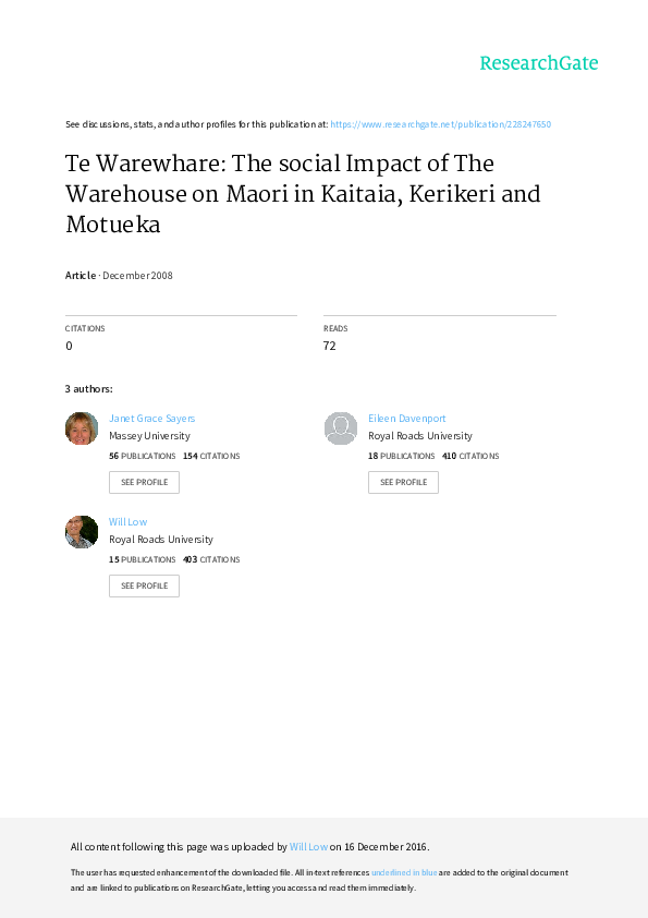 (PDF) Te Warewhare The Social Impact of The Warehouse on Maori in