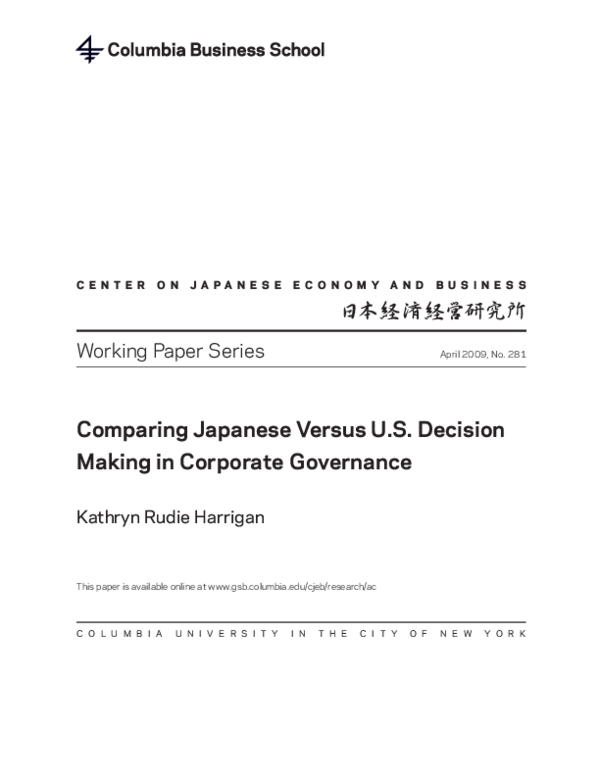 (PDF) Comparing Japanese Versus US Decision Making in Corporate Governance
