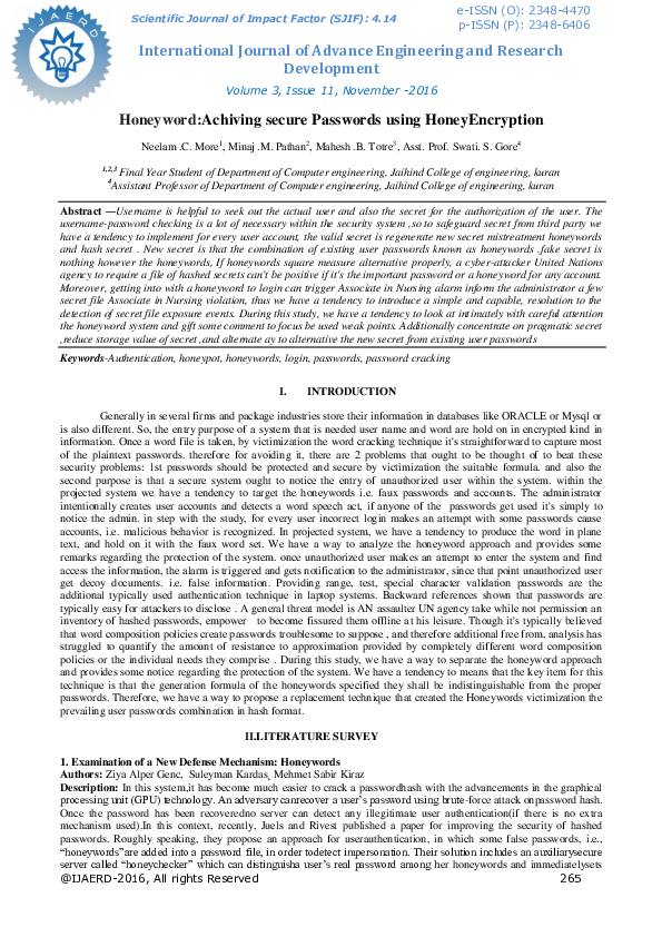 (PDF) Honeyword:Achiving secure Passwords using HoneyEncryption