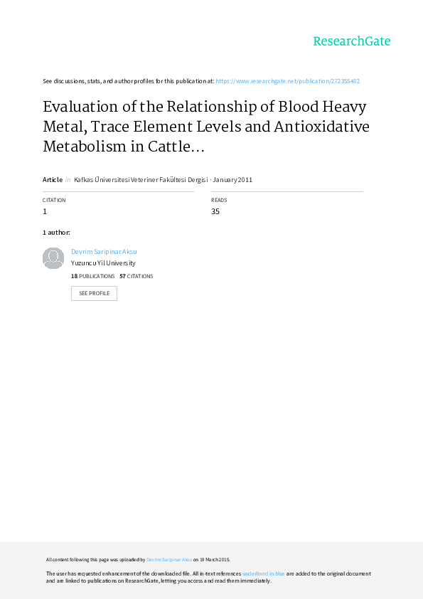 (PDF) Evaluation of the Relationship of Blood Heavy Metal, Trace ...