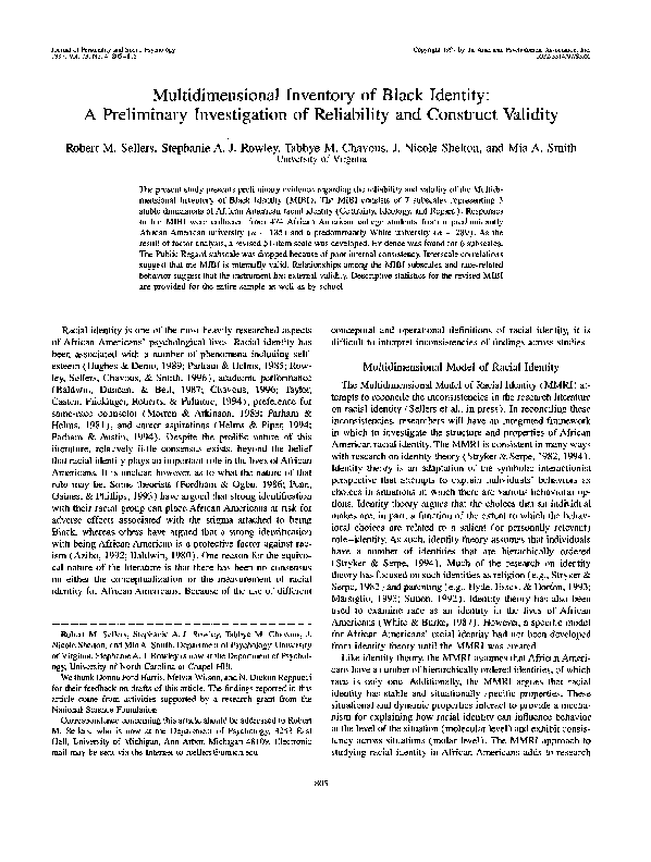 (PDF) Multidimensional Inventory of Black Identity: A preliminary ...