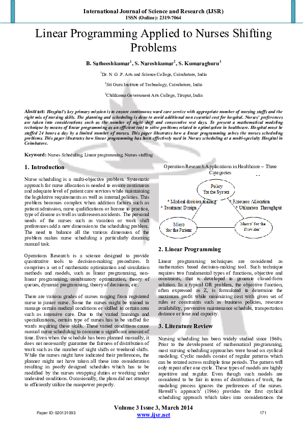 (PDF) Linear Programming Applied to Nurses Shifting Problems