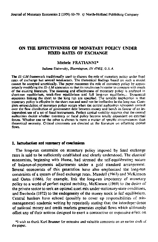 (PDF) On the effectiveness of monetary policy under fixed rates of exchange