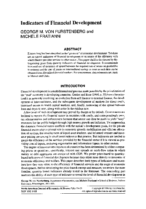 (PDF) Indicators of financial development Michele Fratianni