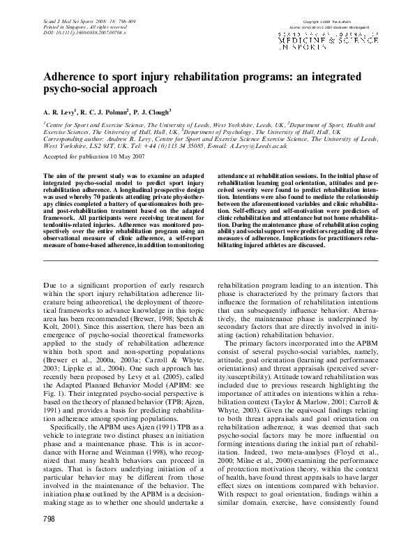 (PDF) Adherence to sport injury rehabilitation programs an integrated