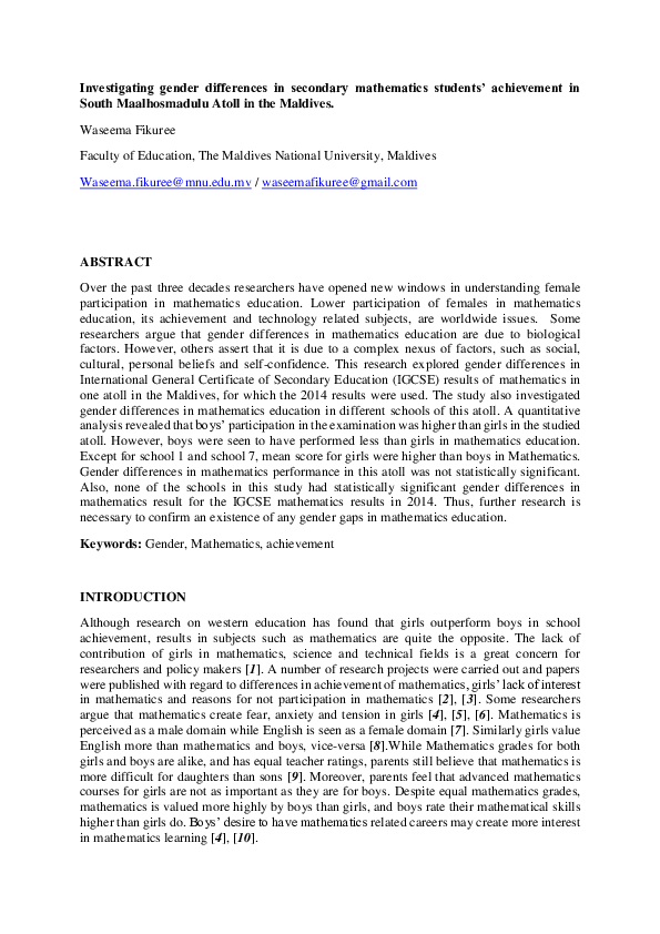 (PDF) Investigating gender differences in secondary mathematics ...