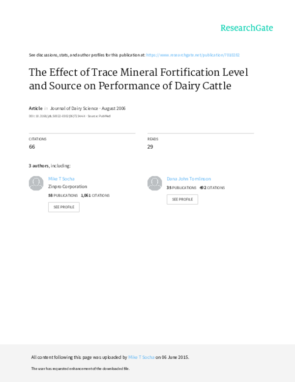 (PDF) The effect of trace mineral fortification level and source on ...