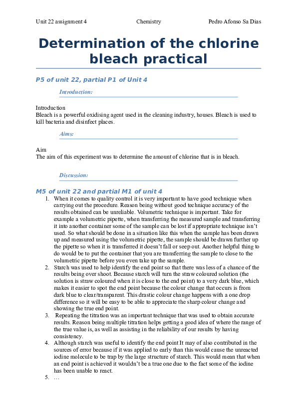 Determination of the chlorine bleach practical Rifat Mahmud