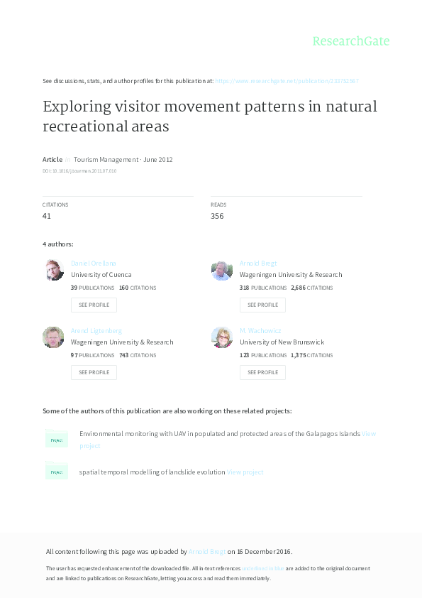 (PDF) Exploring visitor movement patterns in natural recreational areas