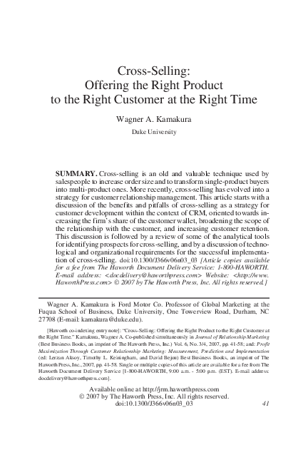 (PDF) Cross-selling - Offering the right product to the right customer ...