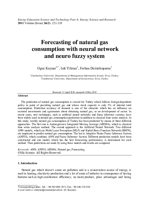 (PDF) Forecasting of natural gas consumption with neural network and ...