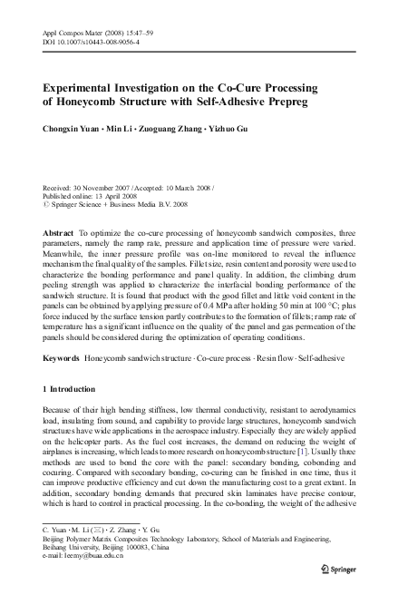 (PDF) Experimental investigation on the co-cure processing of honeycomb ...