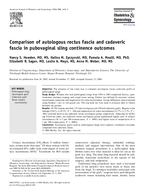 (PDF) Rectus Fascia Versus Fascia Lata for Autologous Fascial ...