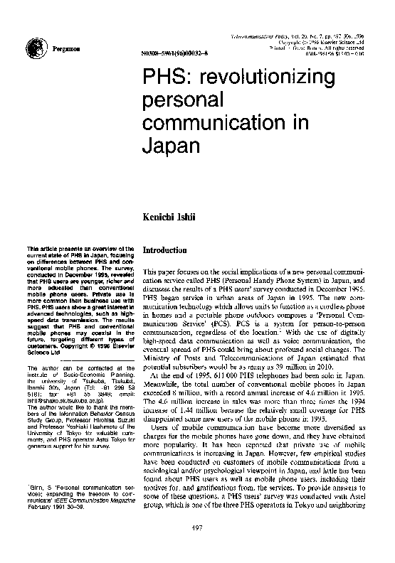 (PDF) PHS: Revolutionizing personal communication in Japan