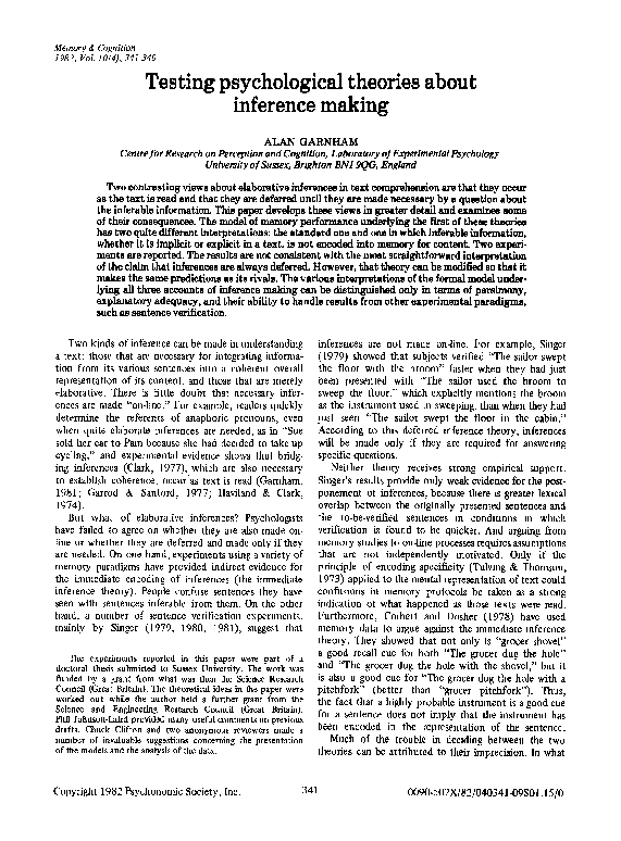 (PDF) Testing psychological theories about inference making