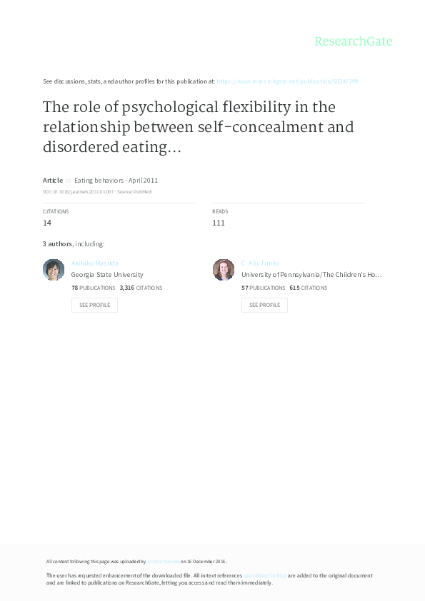 (PDF) The role of psychological flexibility in the relationship between ...
