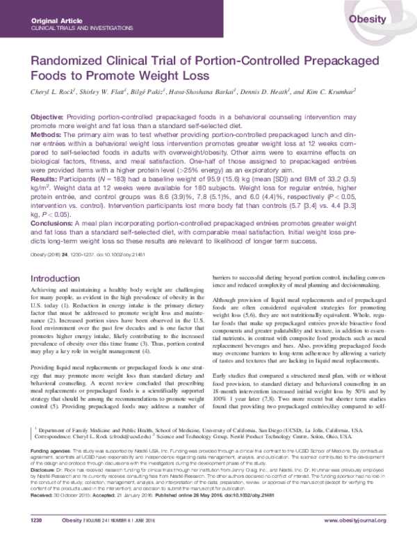 (PDF) Randomized Clinical Trial of PortionControlled Prepackaged Foods