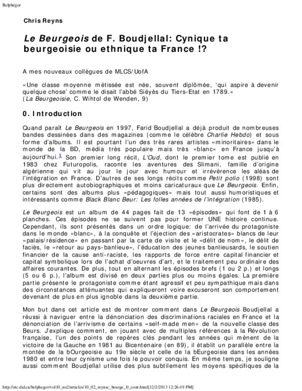 (PDF) Le Beurgeois de F. Boudjellal Cynique ta beurgeoisie ou ethnique