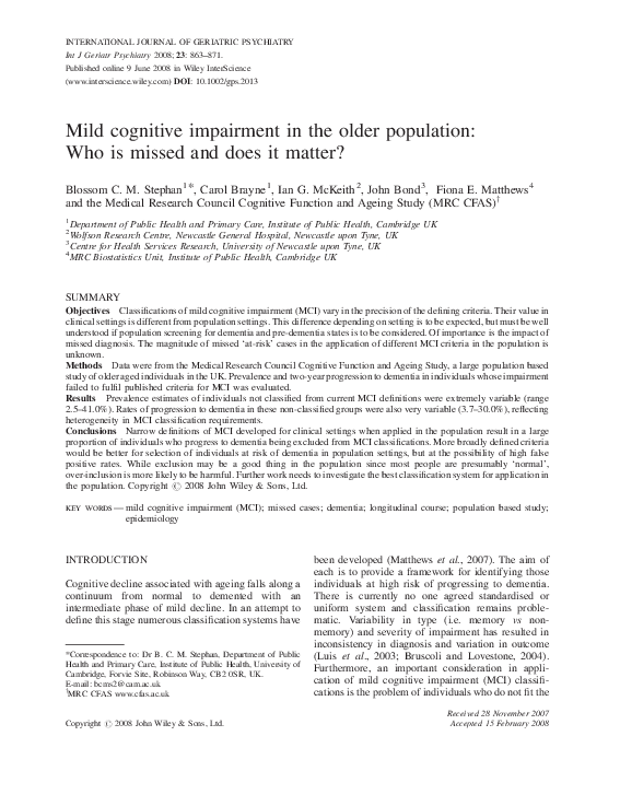 (PDF) Mild cognitive impairment in the older population: Who is missed ...