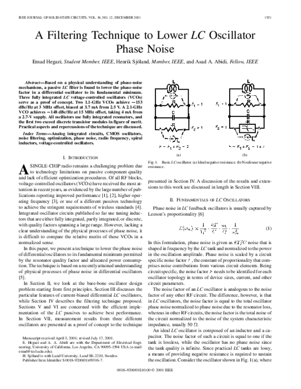 (PDF) A filtering technique to lower LC oscillator phase noise Emad