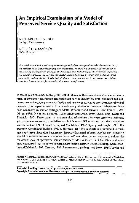 (PDF) An empirical examination of a model of perceived service quality ...