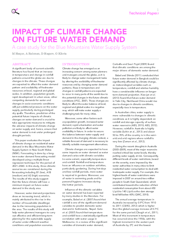 (PDF) Impact of climate change on future water demand: A case study for ...