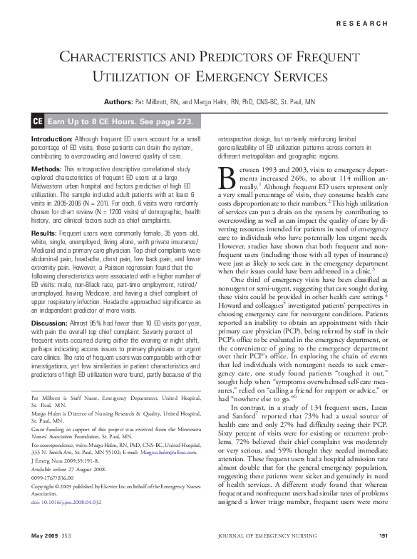 (PDF) Characteristics and Predictors of Frequent Utilization of ...