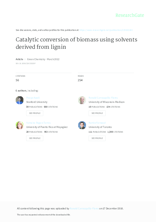 (PDF) Catalytic conversion of biomass using solvents derived from lignin