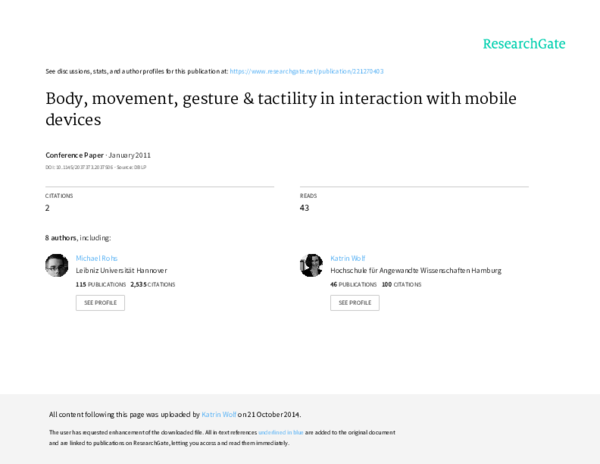 (PDF) Body, movement, gesture & tactility in interaction with mobile ...