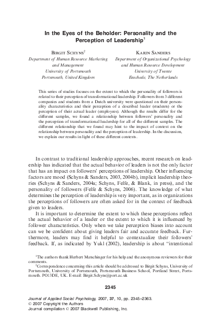 (PDF) In the Eyes of the Beholder: Personality and the Perception of ...