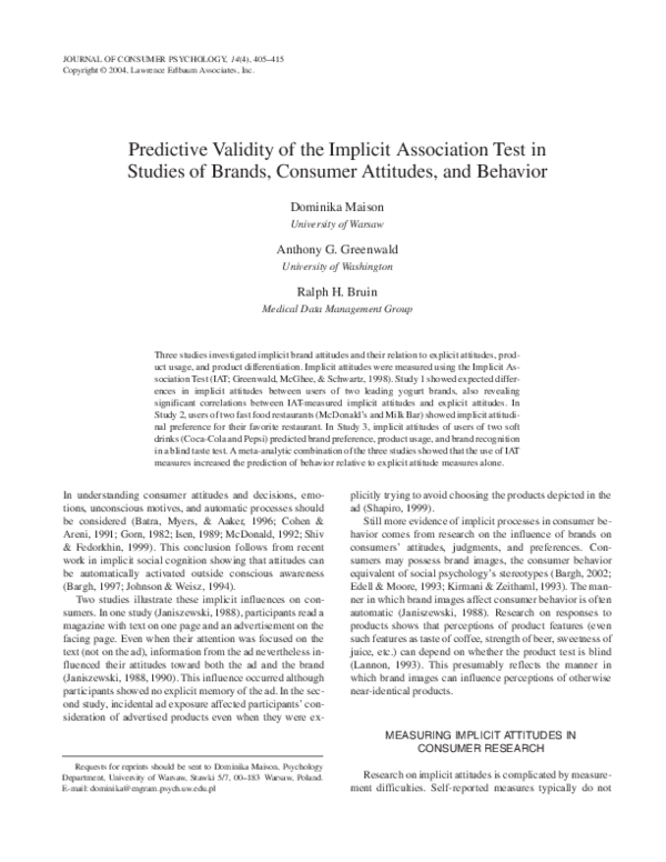 (PDF) Predictive Validity of the Implicit Association Test in Studies ...