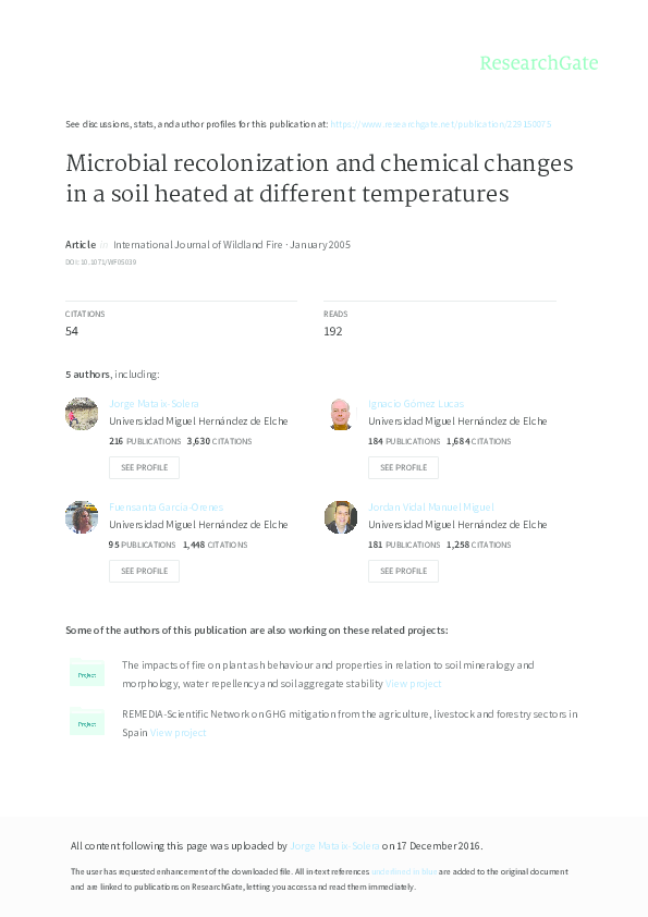 (PDF) Microbial recolonization and chemical changes in a soil heated at ...