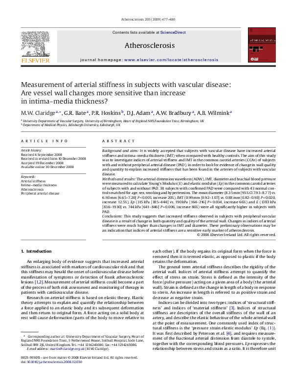 (PDF) Measurement of arterial stiffness in subjects with vascular ...