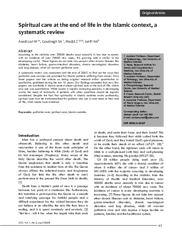 (PDF) Spiritual care at the end of life in the Islamic context, a ...