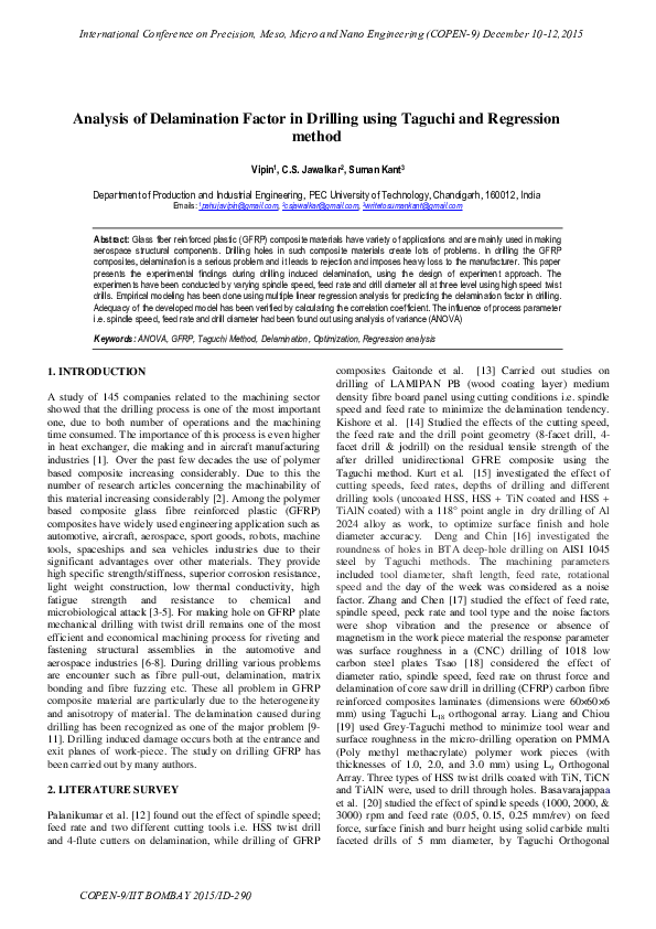 (PDF) Analysis of Delamination Factor in Drilling using Taguchi and ...