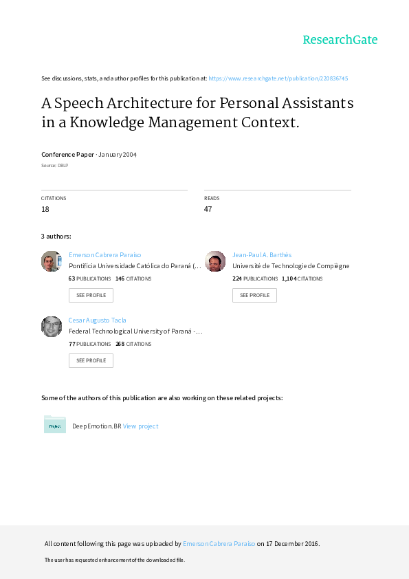 (PDF) A speech architecture for personal assistants in a knowledge ...