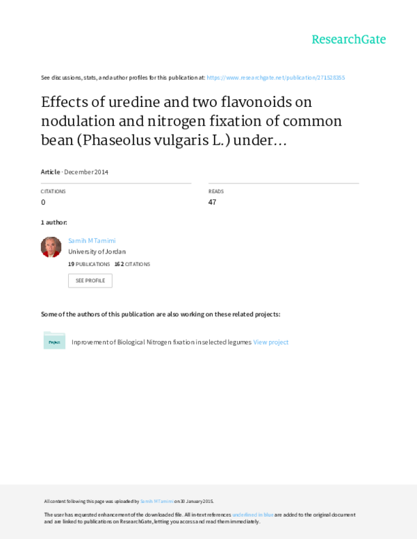 (PDF) Effects of uredine and two flavonoids on nodulation and nitrogen fixation of common bean