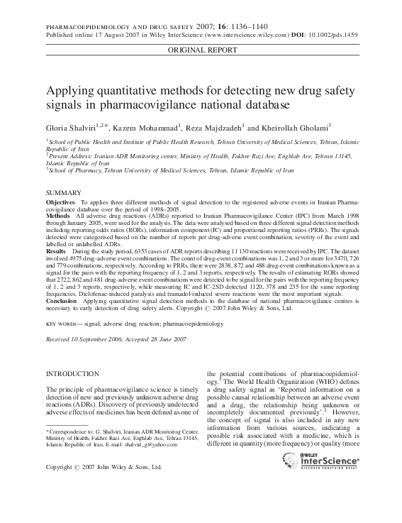 (PDF) Applying quantitative methods for detecting new drug safety signals in pharmacovigilance