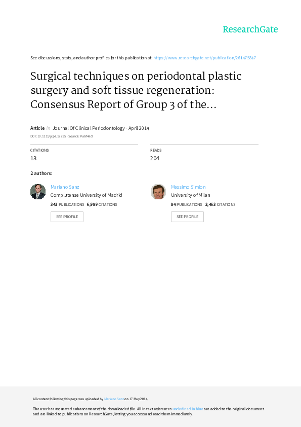 (PDF) Surgical techniques on periodontal plastic surgery and soft
