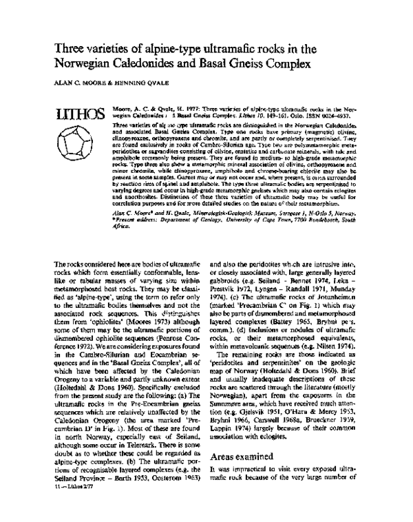 (PDF) Three varieties of alpine-type ultramafic rocks in the Norwegian ...