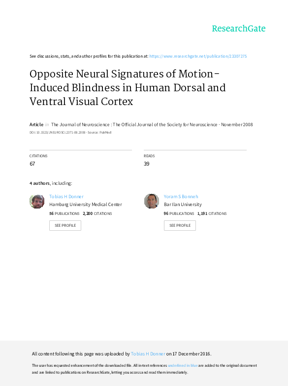 (PDF) Opposite neural signatures of motioninduced blindness in human dorsal and ventral visual