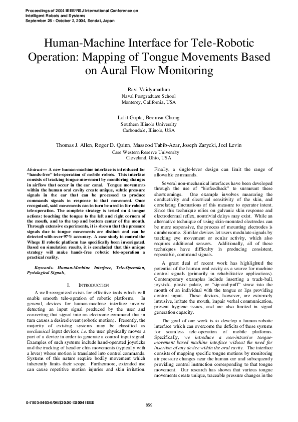 (PDF) Humanmachine interface for telerobotic operation using tongue