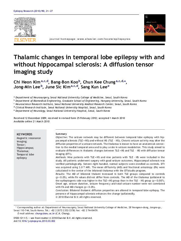 (PDF) Thalamic changes in temporal lobe epilepsy with and without ...