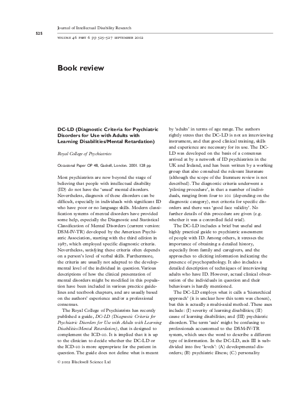 (PDF) DC-LD (Diagnostic Criteria for Psychiatric Disorders for Use with ...